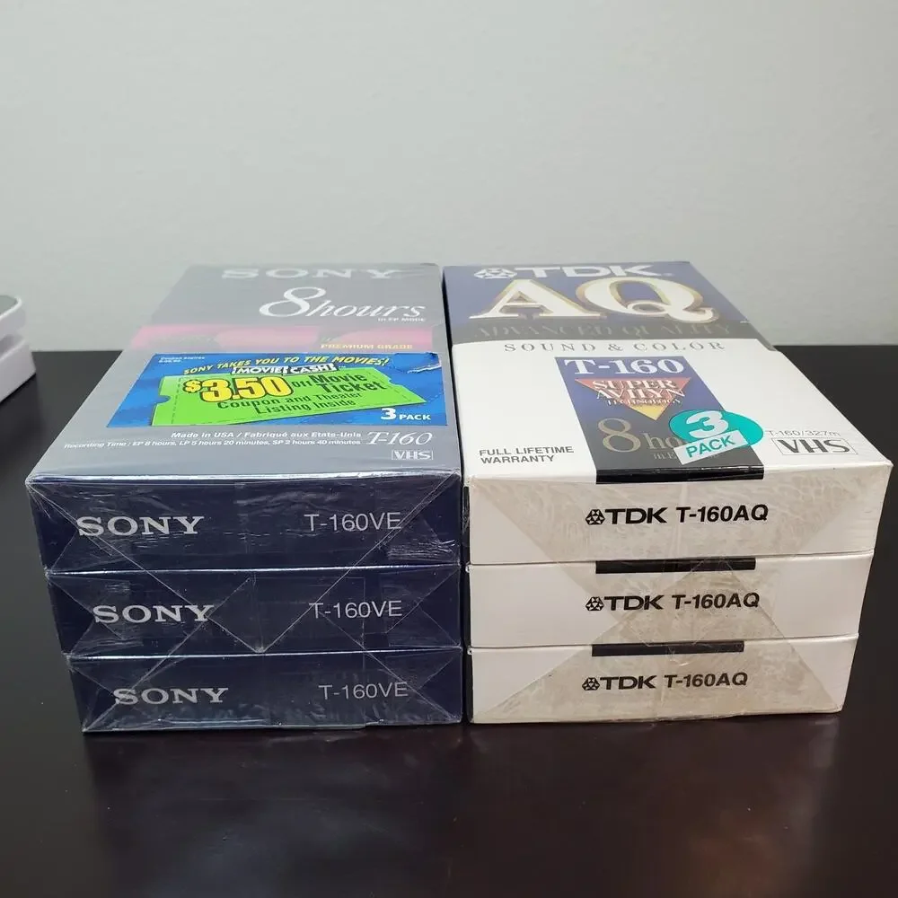 3 Sony VHS Tapes Premium Grade T-160VE 8 HR & 3 TDK T-160AQ 8 HR Tapes Blank